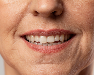 Close-up of a smile after denture treatment